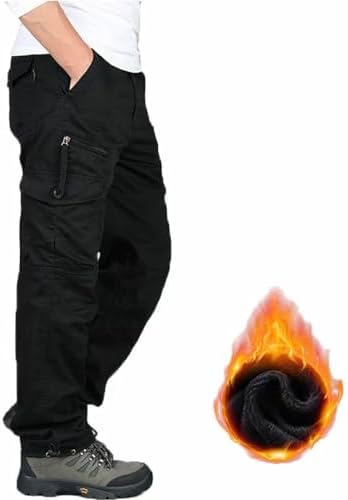 （13:30時点） [eleitchtee] カーゴパンツ メンズ 裏起毛 大きいサイズ 作業着ロングパンツ マルチポケットワークパンツ 多機能 ゆったり 綿 冬 おしゃれ カジュアル 厚手（ブラック 3XL)