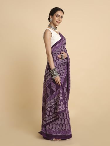 Image of RATAN Women's Ready to Wear Cotton Saree One Minute Pre Pleated & Pre Stitched | Easy Drape Saree with Elastic Waist | Quick Wear Saree with Unstitched Blouse Piece
