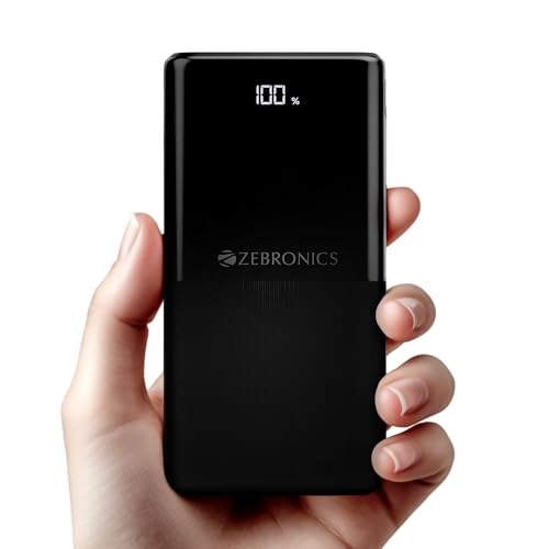 Image of ZEBRONICS 10000 mAh Power Bank | 22.5W Super Fast Charging | PD3.0 (PPS) | Dual Type-C & USB-A | LED Percentage Display | Sleek /Texured Body | for All Mobiles, Tablet, Earbuds, EnergiPod 10R1 (Black)