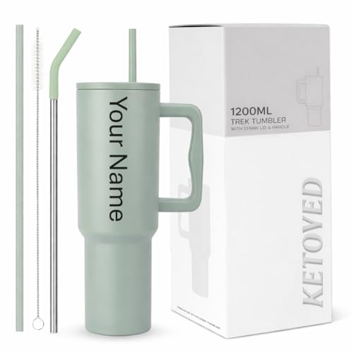Image of Personalised with Your Name, 1200ml Tumbler with Straw-Handle-Stainless Steel Double Wall Insulated Cup | Leakproof Sipper Mug for Hot-Cold Drinks |Coffee - WaterTumbler (Pista Custom)
