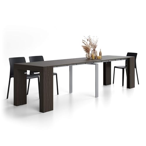 MOBILI FIVER, Mesa Consola Extensible Evolution, 45(305) x80 cm, Nogal Americano, para 12 Personas, Mesa Consola Extensible por Corredor, Entrada, Salon, Made In Italy