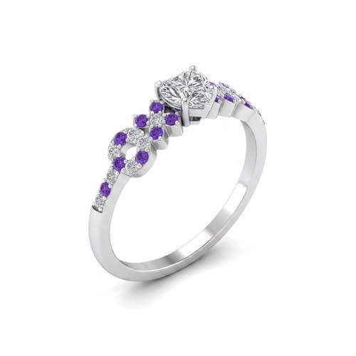 Image of Choose Your Gemstone Beautiful XO Design Diamond CZ Ring 925 Sterling Silver Heart Shape Side Stone Engagement Rings Lightweight Office Wear Everyday Gift Jewelry US Size 4 to 12