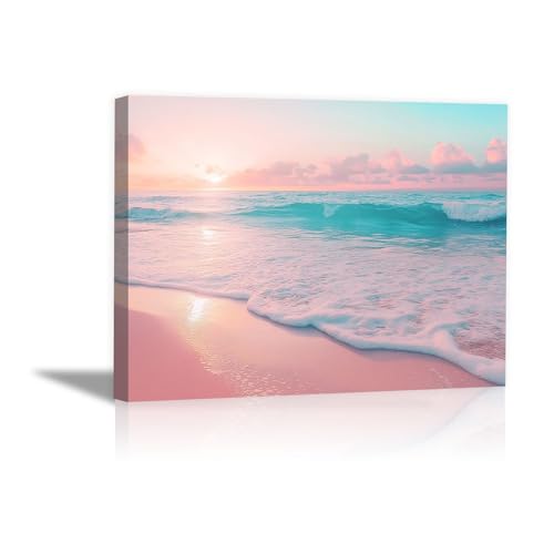 Lienzo de atardecer en la playa rosa pastel para crear un refugio de paz