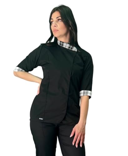 tessile astorino Chaqueta de cocinero para mujer, personalizada, casaca de chef de cocina para restaurante, pizzería, hotel, pastelería, uniforme de trabajo, personalizable, varios colores, Negro Y