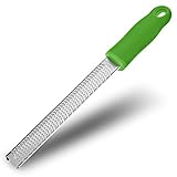 8-Inch Lemon Zester & Cheese Grater 18/8 Stainless Steel Citrus Zester for Lemon, Lime, Parmesan, Garlic & Ginger 8’’ Long Razor Sharp Blade, Ergonomic Non‑Slip Handle with Protective Cover, Green