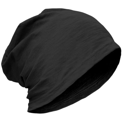 ROYBENS Lightweight 100% Cotton Slouchy Beanie - Thin Breathable Summer Hat for Men Women Chemo Skull Cap Headwear Black L