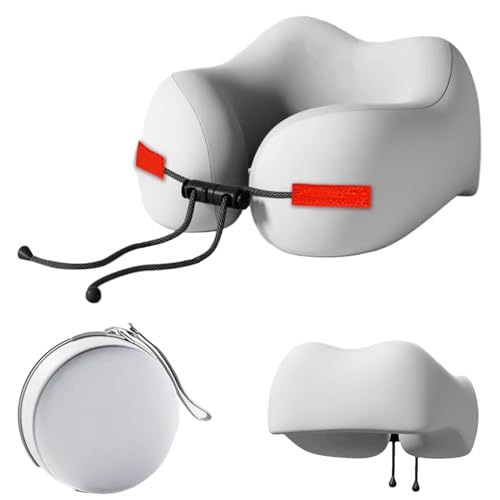 Glugahrif Almohada Cervical Avion | Cojín Ergonómico Siesta y Dormir | Soporte Cervical Portátil con Cordón Ajustable para Viaje Avión Sillón Relax Cama Senderismo Trabajo Cuidado