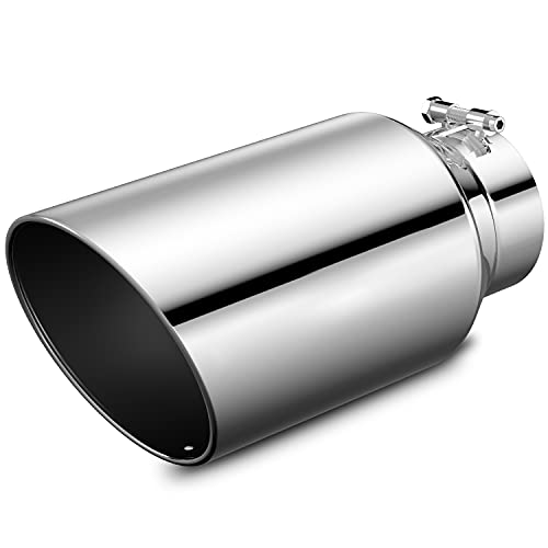 IFOKA 4 Inch Exhaust Tips, Chrome Diesel Exhaust Tip 4" Inlet 6" Outlet 12 inch Long, Universal for Most Car Trucks Exhaust Pipes Stainless Steel Tailpipe Extension, Bolt-on Designâ€¦