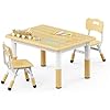 Brelley kids table and 2 chairs set height adjustable toddler table and chair set graffiti desktop classroomdaycarehome children multi activity table for ages 2 8  urban country home decor