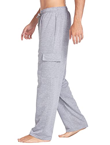 Deyeek Men's Loose Fit Sweatpants Open Bottom Grey Baggy Cargo Sweatpants for Men Straight Leg Sweat Pants with Pockets 3XL — view 4