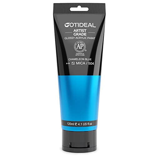 GOTIDEAL Iridescent Acrylic Paint Chameleon Blue Tubes(120ml, 4.1 oz) Non Toxic Non Fading,Rich Pigments for Painters,Ideal for Canvas Wood Clay Fabric Ceramic Craft Supplies