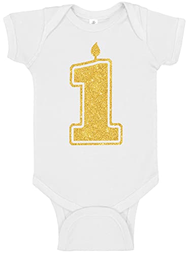 Aiden's Corner Cute Baby Boy Girl Handmade First Birthday Bodysuits 1 Gold and Silver Party Outfits (1 Gold White, 18 Months)