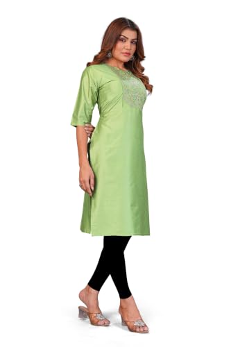 Image of Women's Chanderi Cotton Embriodired Kurtis