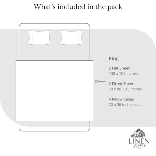 Image of Linen Home 2-Pack King Sheet Set, 100% Cotton Percale Bedding, 8-Piece Value Bundle, Deep Pocket Cooling Bed Sheets for Hot Sleepers, Breathable & Crisp Hotel Quality, Long-Staple Cotton, Aqua Blue