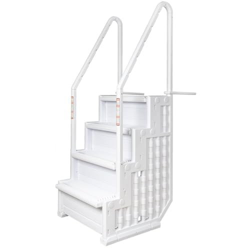 Aqua Select Everest in Pool Step and Outside Flip Up Ladder System | White | for Above Ground Swimming Pools | Wide Steps for Added Stability | Safety Stairs Capacity Up to 350 lbs - Thumbnail 3