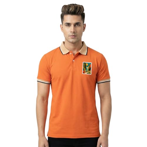 Image of Men's Regular Fit Solid Half Sleeve Casual Tipping Collar Polo T-Shirt