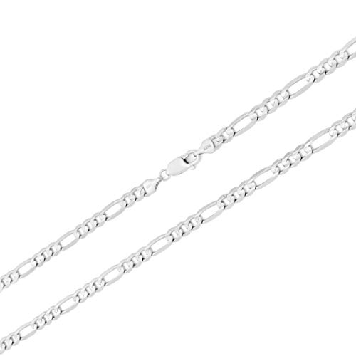 Nuragold 14k White Gold 6mm Solid Figaro Chain Link Pendant Necklace, Mens Jewelry Lobster Clasp 20 22 24 26 28 30