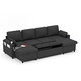 DURASPACE Pull Out Couch with Double Storage Chaise, U Shaped Sofa for Living Room