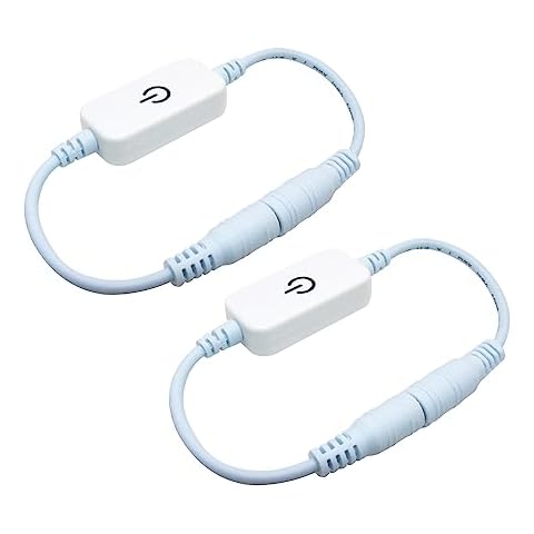 AKZYTUE 2 Pcs LED Touch Inline Dimmer Switch Controller, 5V 3A DC Cord Tact Switch Controller for Single Color Emitting Diode Strip Light Cover