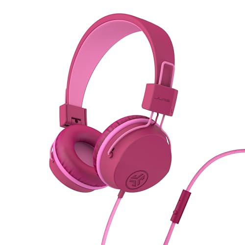 JLab JBuddies Studio On-Ear Kids Wired Headphones, Toddler Headphones, Kid Safe, Studio Volume Safe, Volume Limiter, Folding, Adjustable, Noise Isolation, with Mic (Dark Pink)