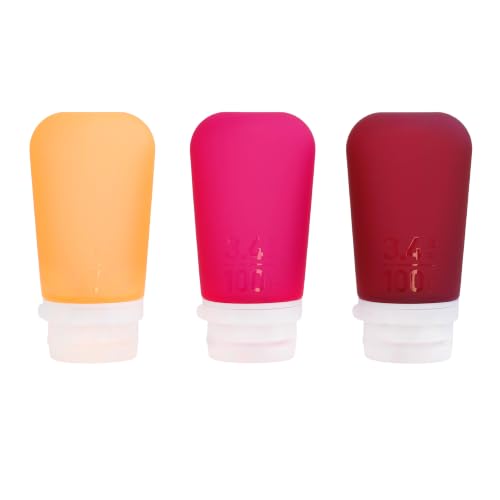 Image of humangear GoToob+ 3-Pack, Large (3.4 fl oz), Burgundy /Orange /Magenta