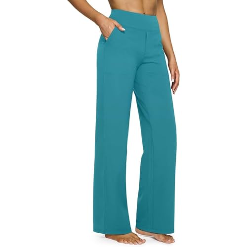 Women’s Wide Leg Pants with Pockets, High Waisted Stretch Work
