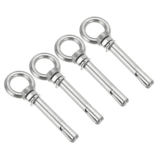 Image of PATIKIL Expansion Eye Bolt M8x80mm, 4 Pack 304 Stainless Steel Shoulder Anchors Eyebolt Screw with Eye Ring for Concrete Brick Walls Canopy Engineering Rigging Silver