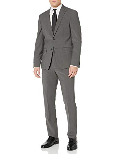 DKNY Men's Two Button Slim Fit Stretch Suit, Deep Gray, 44 Regular