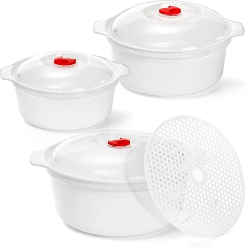 3-Pack Microwavable Bowls with Lids for Ramen and Soup, Food Grade PP Plastic Microwave Safe Heating Dishes, BPA-Free and Dishwasher Safe - Povtor