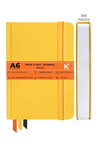 Image of NEORAH -A6 DOTTED | 368 Pages - 110 Gsm | PAGE A DAY JOURNAL (14.8 X 10.5 cm)-Hardcover Dot Grid Notebook |Back Pocket |3 Silk Book Mark - Completely HANDMADE for Journaling,writing - YELLOW