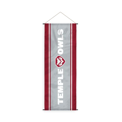 AGAS Temple University Temple Owls Vertical Scroll Sign 17.5 x 48 inch – Single Sided Printed Polyester – Officially Licensed NCAA Product – Temple Owls Hanging Scroll Sign with PVC Poles and Hanging Cord