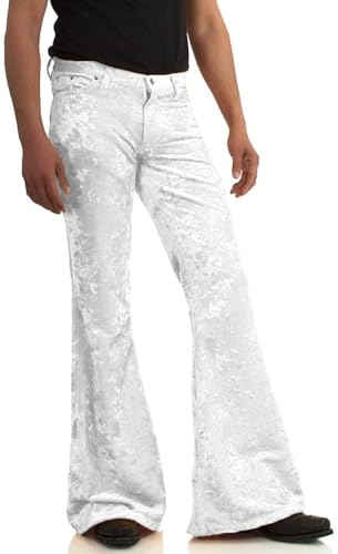 Image of Men's Velvet Relaxed Vintage 60s 70s Bell Bottom Stretch Fit Classic Comfort Flared Flares Retro Leg Disco Pants