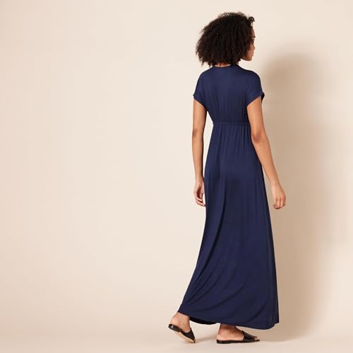 Image of Amazon Essentials Women's V Neck Short Sleeve Waisted Maxi Dress (Available in Plus Size)