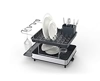 Joseph Joseph Excel - Steel 2-tier Stainless-steel Dish Rack for Kitchen counter, Washing up Drainer with draining spout, movable cutlery drainer, wine-glass holder