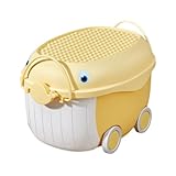 NYHGOXM 子供おもちゃ収納ボックス 大容量 移動可能 積み重ね可能 キッズルーム/リビング/保育園向け 幼児 保護者用 レゴ風蓋 キャラクターデザイン 転がる車輪付き (レモンイエロー)