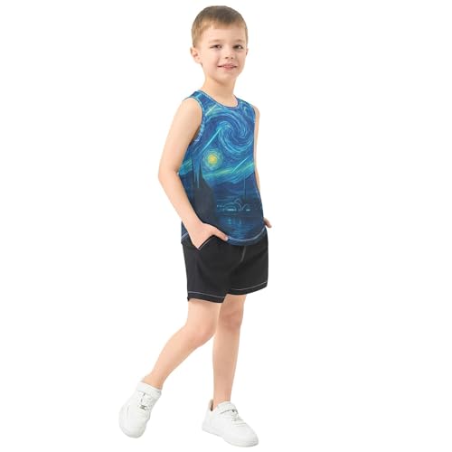 Starry Night Children Athletic Tank Tops Sleeveless Teens Vest Kids Undershirts for Biking Jogging Beach 3T4