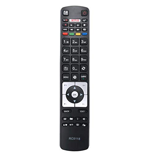 RC5118 Fernbedienungsersatz für Hitachi Smart TV Digihome Alba Polaroid Finlux 42HYT42U 32HPD274B-T 40-FFA-5511 40FLSMR277BC 40FPD274BT 43-FFA-5615 43FUA-8050 43FUA-8060 mit Netflix YouTube Button