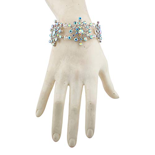 LUX ACCESSORIES Silvertone Snowflake Clear Crystal Rhinestones Stretch Fashion Bracelet2