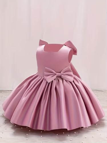 Image of SHRIMATE Apparels Satin Baby Girl Party Dress, Sleeveless Bowknot Formal Gown for Toddlers, Ideal for Birthdays, Weddings, and Celebrations