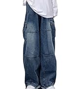 Women's High Waist Denim Pants Y2K Grunge Clothes Wide Leg Cargo