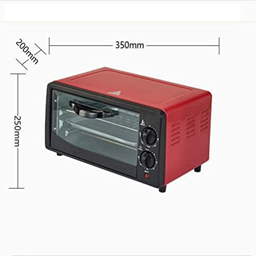 12L mini-oven, elektrische oven multifunctionele heteluchtoven duurzaam gehard glazen deur snelle verwarming ruimtebesparend, rood - Afbeelding 3