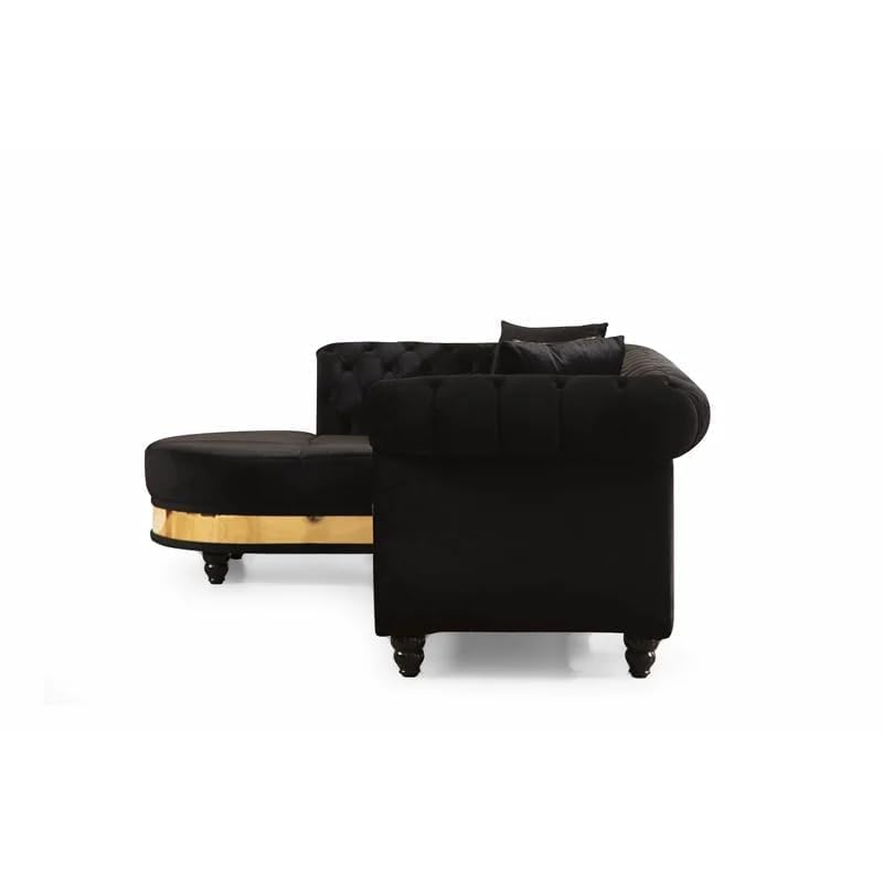 Image of Rosewood ! Modern Classic L Shape Sectional Sofa Set, Chesterfield Style 4 Seater Sofa Set with Pillows for Living Room, Bedroom and Office and Hallway Colour (Black Gold)