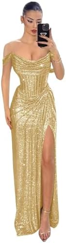 Sparkly Off The Shoulder Prom Dresses Long for Teens 2026 Sequin ...