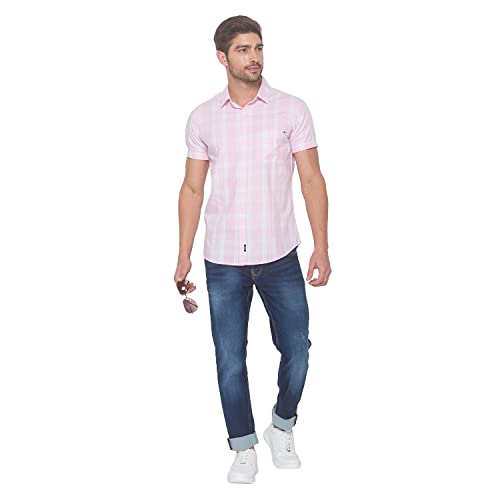 Image of Spykar Men's Cotton Slim Casual Shirts (Baby Pink) (M) (MSH-01BB-187)