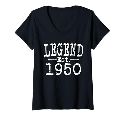 Mujer Legend Established 1950 Vintage Born In 1950 Regalo de cumpleaños Camiseta Cuello V