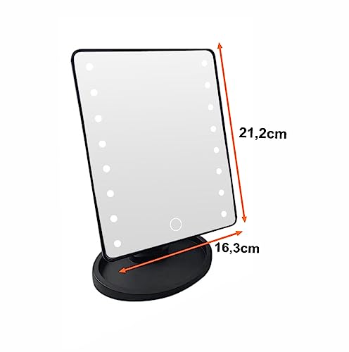 Espelho Portátil Para Maquiagem Led Touch Na Cor Preta