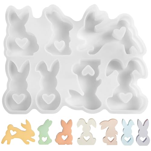Molde de Silicona de Conejo de Pascua, 7pcs 3D Con Forma De Conejo de Pascua, Molde de Silicona para Velas, Yeso y Decoración de Pascua, Moldes Reutilizables para Velas de Conejo