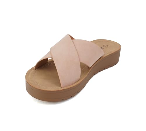 Image of Soda LUCY ~ Women Open Toe Flatform Platform Crisscross Band Upper Fashion Slide Sandals