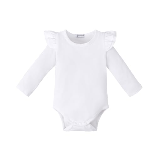 Image of LYSMuch Baby Girls Ruffle Long Sleeve Bodysuit Infant Solid Color Top Jumpsuit Clothes