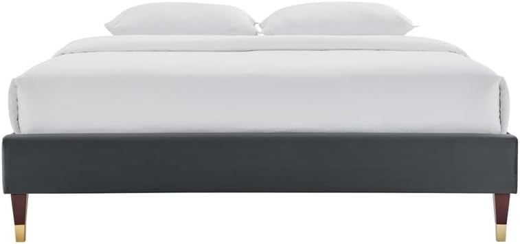 Miniatura 4 de Pemberly Row Marco de cama de terciopelo de rendimiento moderno con plataforma King en color carbón